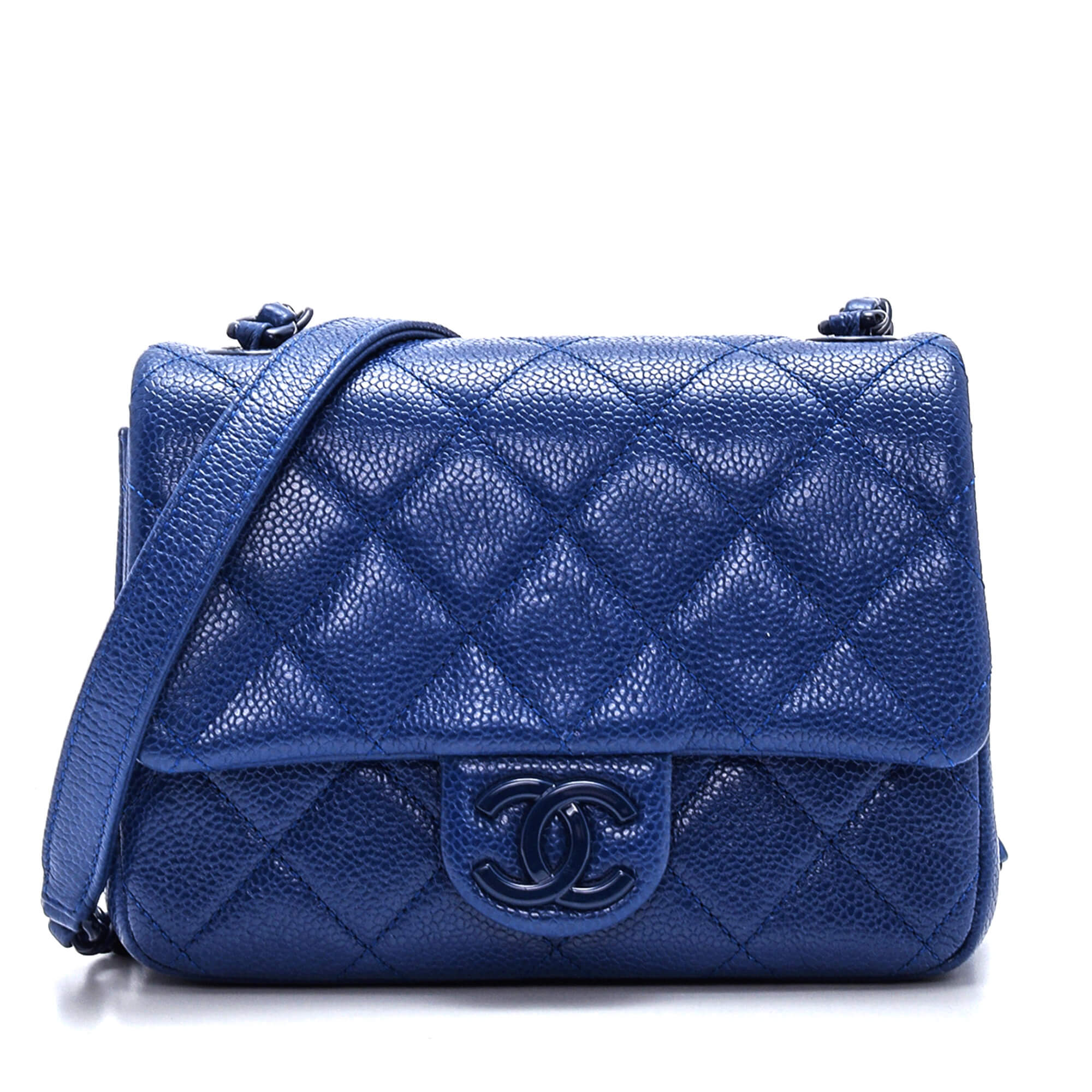 Chanel - Saks Blue Caviar Leather Square Mini Flap Bag 